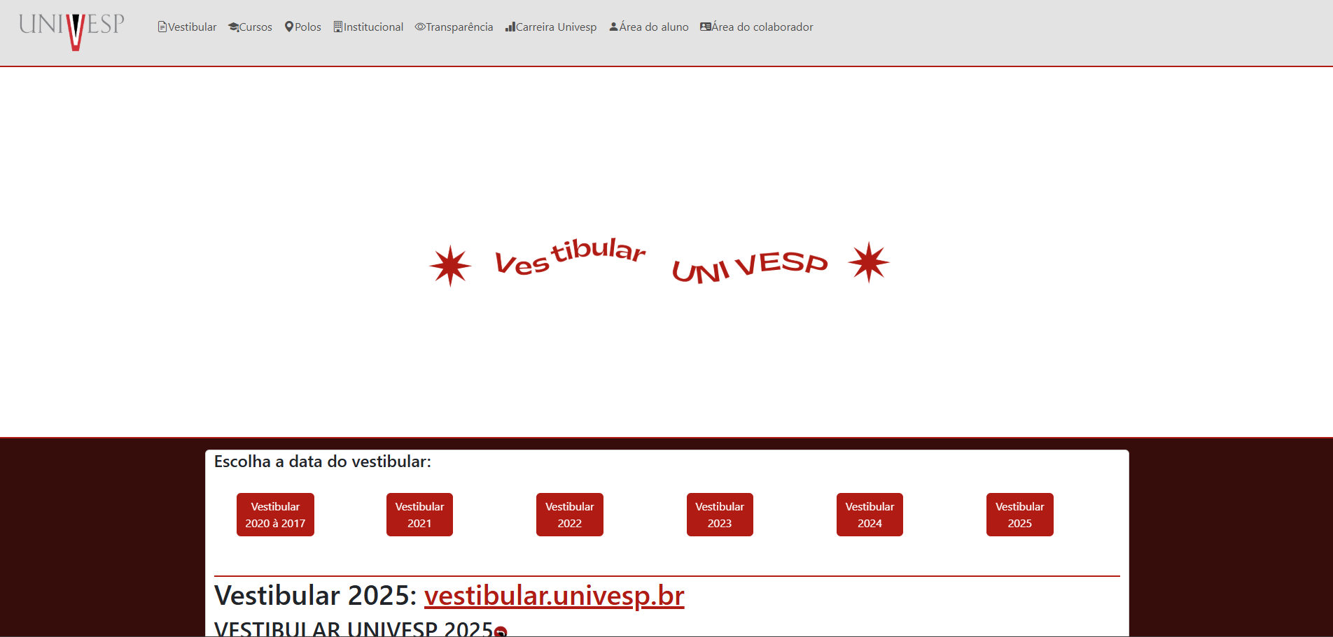 Página do vestibular da UNIVESP. Para visualizar mais, acesse os projetos.